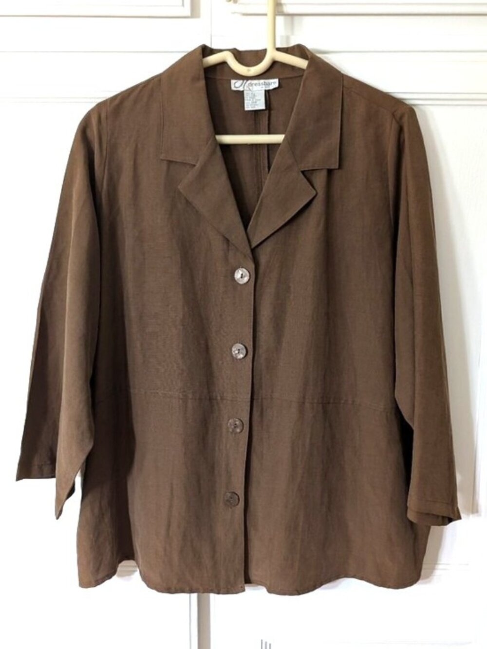 Like New Dressbarn Silk/Linen Notched-Collar Button Front Blouse Brown‎ 16W